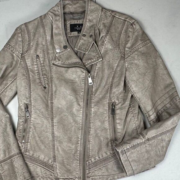 LA Coalition Grey Vegan Leather Moto Jacket Asymmetrical Zip, Bikercore, Sz. M - Picture 8 of 8